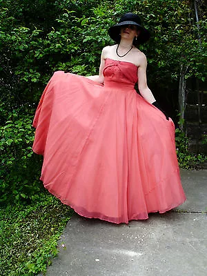 Vtg Genuine 50s Pink Chiffon Full Circle Prom Wedding Dress. Size 8/10 Beauty... • £125.50