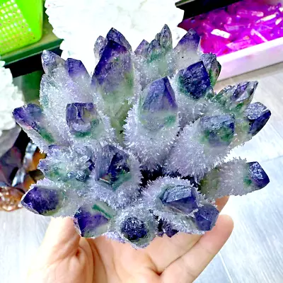 310g+ Raw Purple Green Phantom Cluster Geode Mineral Specimen Crystal Decor Gift • $64.20