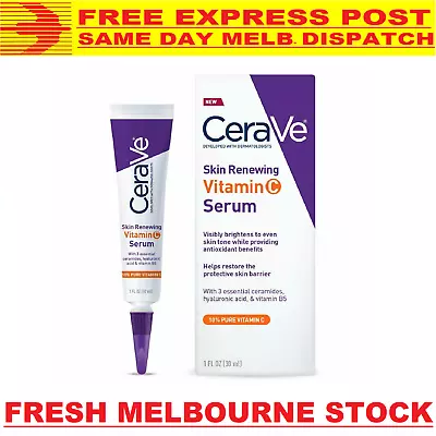 $51.90 • Buy Cerave Skin Renewing Vitamin C & Hyaluronic Acid Serum 30ml - Free Express Post!