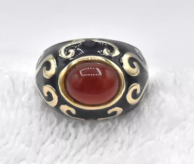 Flli Menegatti Italy 925 Sterling Silver Goldwashed Carnelian Ring Sz 8 • $89