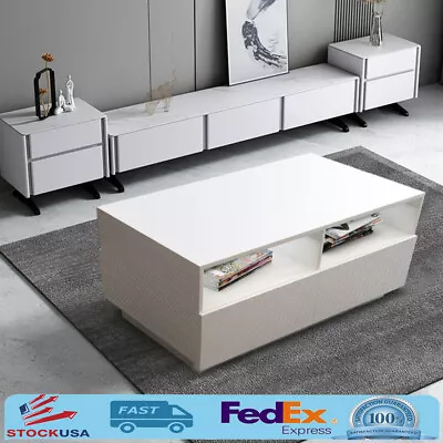 High Gloss LED Light Coffee Table Rectangular Living Room Table W/ 4 Drawers Set • $76.95