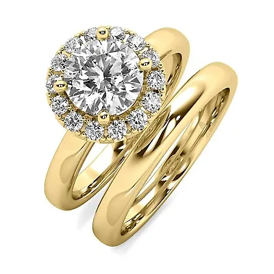 Halo Bridal Set 1.27 Ct D/VS2 Round Cut Lab Grown Diamond Engagement Ring 14k • $1975