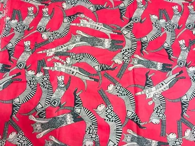 25 Yard Cotton Fabric Indian Red Vintage Cat Print Dressmaking Fabric Animal Art • $98.99