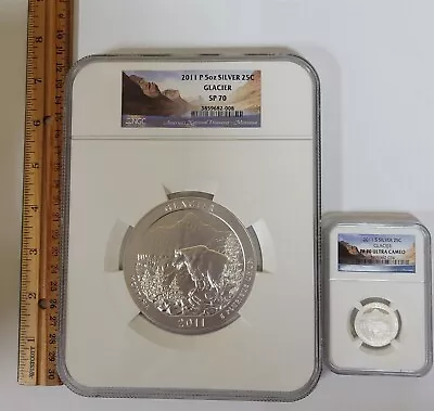 2011 P 5 Oz Silver 25c Glacier SP70 NGC + Bonus Coin 944151-15 • $495