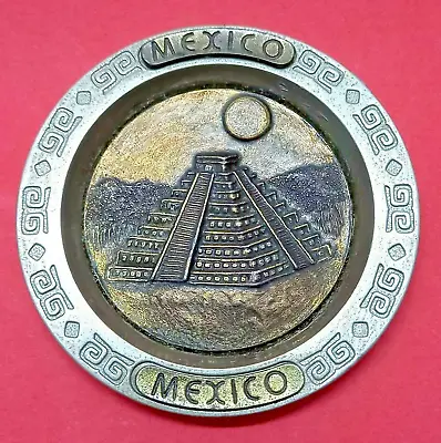 Vintage Mexico Mayan Disk Bronze Pyramid Souvenirs Metal Decorative Crafts Old • $49.99