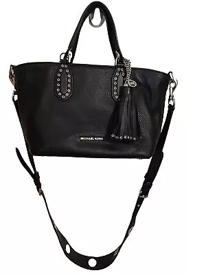 MICHAEL KORS Brooklyn Small Pebbled Leather Satchel Crossbody Bag Black • $64