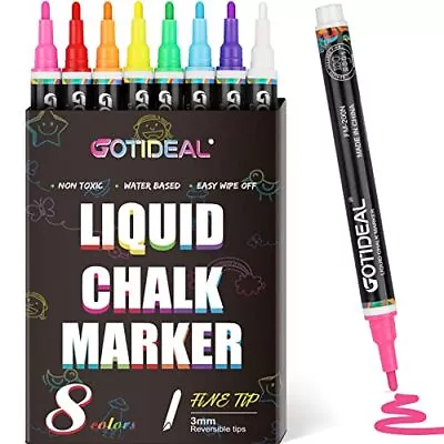 Liquid Chalk Markers Fine Tip 8 Colors Washable Window Chalkboard Glass Pens... • $15.56