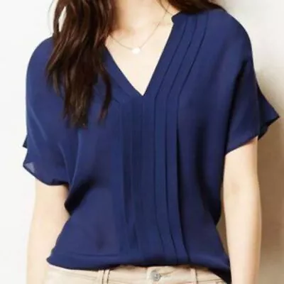 La Fee Verte Anthropologie Womens Size XS Blue Silk Blouse XS • $28.50