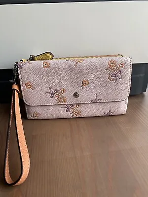 NWOT Coach Ice Pink Orange Yellow Colorblock Floral Bow Print Triple Wristlet • $129