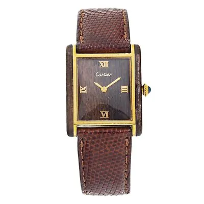 Cartier Tank Vintage Men's Mechanical Watch Brown Wood Dial Gold Plated 23x29mm • $3895