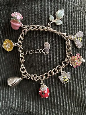 Accessorize Charm Bracelet Bees Lady Bug Leaves Flowers Silver Tone And Colours • £8.99