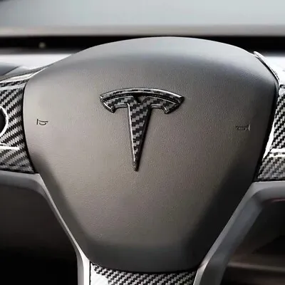 Black Carbon Fiber Steering Wheel T Logo Emblem Badge Sticker For Tesla Model 3 • $10.99