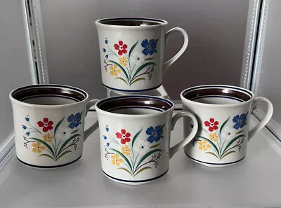 Set Vtg 4 Salem Stoneware Floral Retro Mugs Cups Brown Blue Tea Coffee Flowers • $15