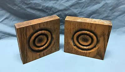 ONE Pair 5  Sq. VTG Hardwood Oak Bullseye Rosette Corner Blocks Old 84-24B • $24.95