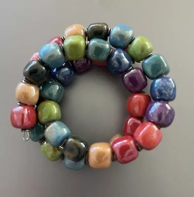 Vintage Colorful Glossy Bead Tension Wrap Bracelet • $9.99