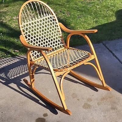 Vintage Vermont Tubbs Snowshoe Rocking Chair Oak And Rawhide Rocker • $595