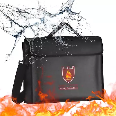 Fireproof Document Bag With Shoulder Strap Fire And Water Resistant Pouch Money • $44.79