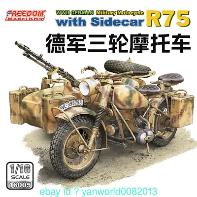 Freedom 16005 1/16 WWII German Military Motocycle R75 With Sidecar Model Kit • $49.79