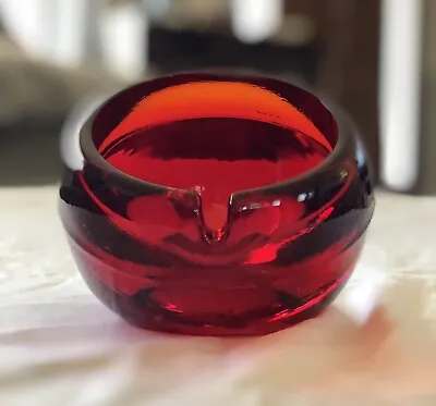 Vintage MCM Viking Glass Ashtray Orb Round Red Ruby 4  • $35