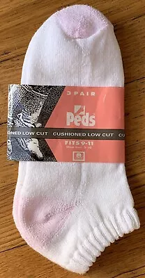 Vintage PEDS Women's Low Cut Socks White & Pink 1 Pair Sock Size 9-11 NOS • $17.95