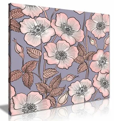 Vintage Floral Lilac & Pink Flower Canvas Wall Art Picture Print • £11.99