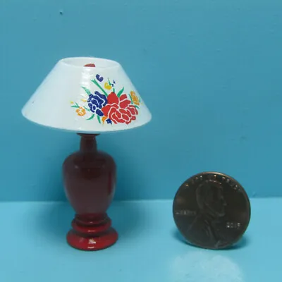 Dollhouse Miniature Metal Red Table Lamp With Floral Decal Shade B1491 • $2.69