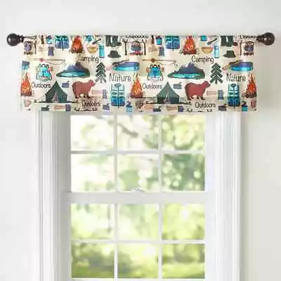 Campsite Window Valance Evergreen Lodge Cabin Bear Wildlife Window Curtain • $29.99