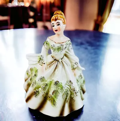 Vtg 50s  Ceramic Porcelain Victorian Girl W Long Dress Planter 5860 • $29.99