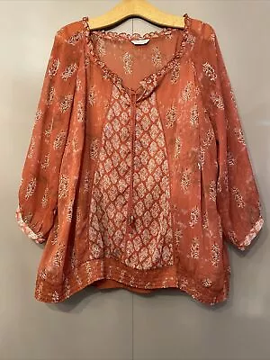 Indigo @ M&S Sheer Rust Print Boho Top - Size 24 • £15