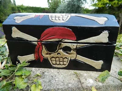 £14.99 • Buy Pirate Chest Treasure Chest Wooden Storage Box - Pencil Case Trinket Box Black