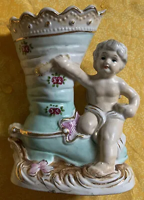 $15 • Buy Lovely Vintage Vase With Cherub Sitting On A Victorian Shoe