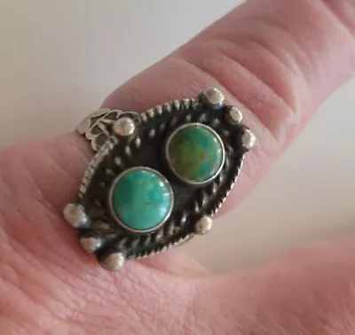 Vintage Native Southwest Harvey Sterling Silver Turquoise Ring Size 6 • $9.99