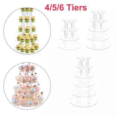 6 Tiers Circle Round Acrylic Cupcake Wedding Party Cup Cake Stand Display Holder • £17.73