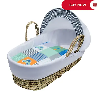 Luxurious Moses Basket With Padded Liner Adjustable Hood & Mattress Baby Crib • £38.99