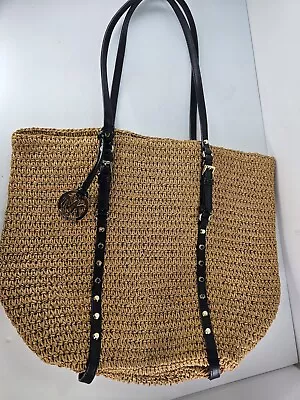 Michael Kors Beach Natural Straw Studded Leather Straps/Handle Tote Shoulder Bag • $69.90