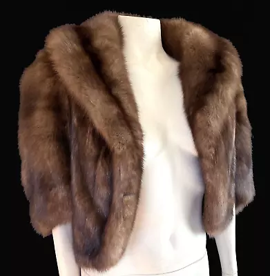 Brown SABLE Fur Bolero Jacket Cape Russian Barguzin Real Vintage Coat • $1699.55