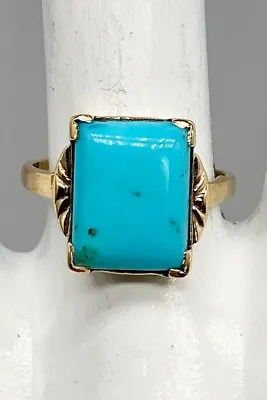 Vintage 1930s Signed 4ct Natural Turquoise 10k Yellow Gold Ring • $325