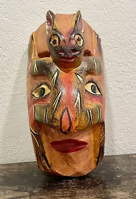 Handcrafted Rabbit Face Mask Carved Wood 12” Mexican Folk Art • $45