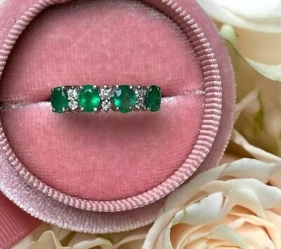 Syn Columbian Emerald Eternity Band 925 Fine Silver Handmade Proposal Jewelry • $209.30