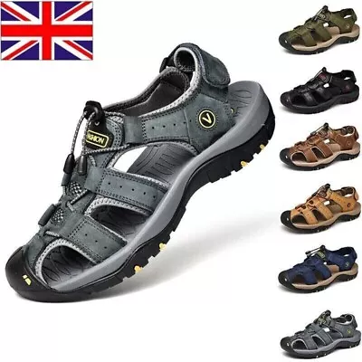 UK Men Summer Sandals Outdoor Walking Hiking Close Toe Beach Leather Shoes Size • £22.79