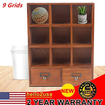 9 Cube Storage Shelf Vintage Organizer Small Item Display Cabinet With 2 Drawers • $36