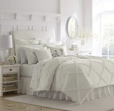 Laura Ashley Adelina White Ruffle Twin Duvet With Pillow Sham White- NEW • $27