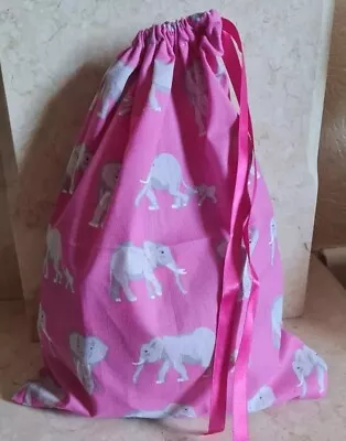 Medium Fabric Gift Bag With Elephants Pattern  Handmade Drawstring  • £1.75