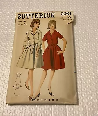 Vintage Butterick Sewing Pattern # 3364 Shirt Dress Size 10 Bust 31 Uncut  • $4