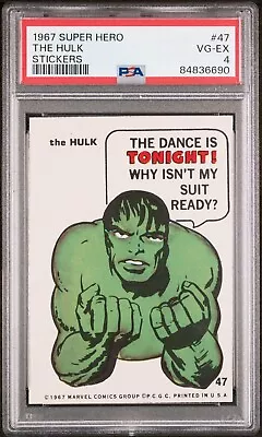 1967 Marvel Super Heros Philadelphia Gum HULK Sticker #47  PSA 4 • $40