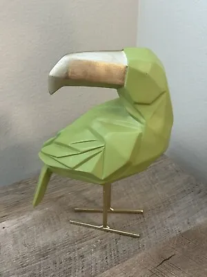 Toucan Bird Figurine Wood Look Green Gold Beak Feet Tropical • $19.95