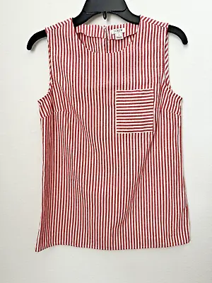 J. Crew Women's Red Striped Sleeveless Linen Blend Blouse Seersucker Size 0 • $8.98