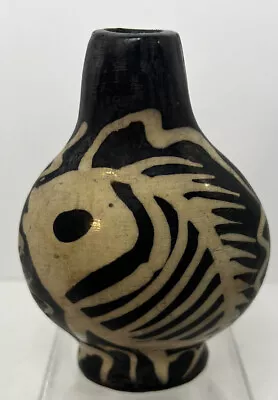 Vintage Pottery Vase From Peru Southwestern Decor ~ Black & White Fish Design • $29.99