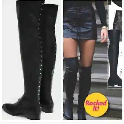 Zara Woman Studded Thigh High Boots Black Size (39) 8 • $60