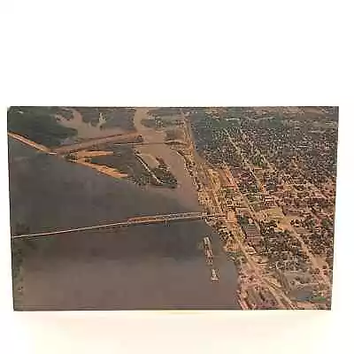 Postcard 1966 Aerial View Looking North On The Mississippi River Quincy IL • $6.95